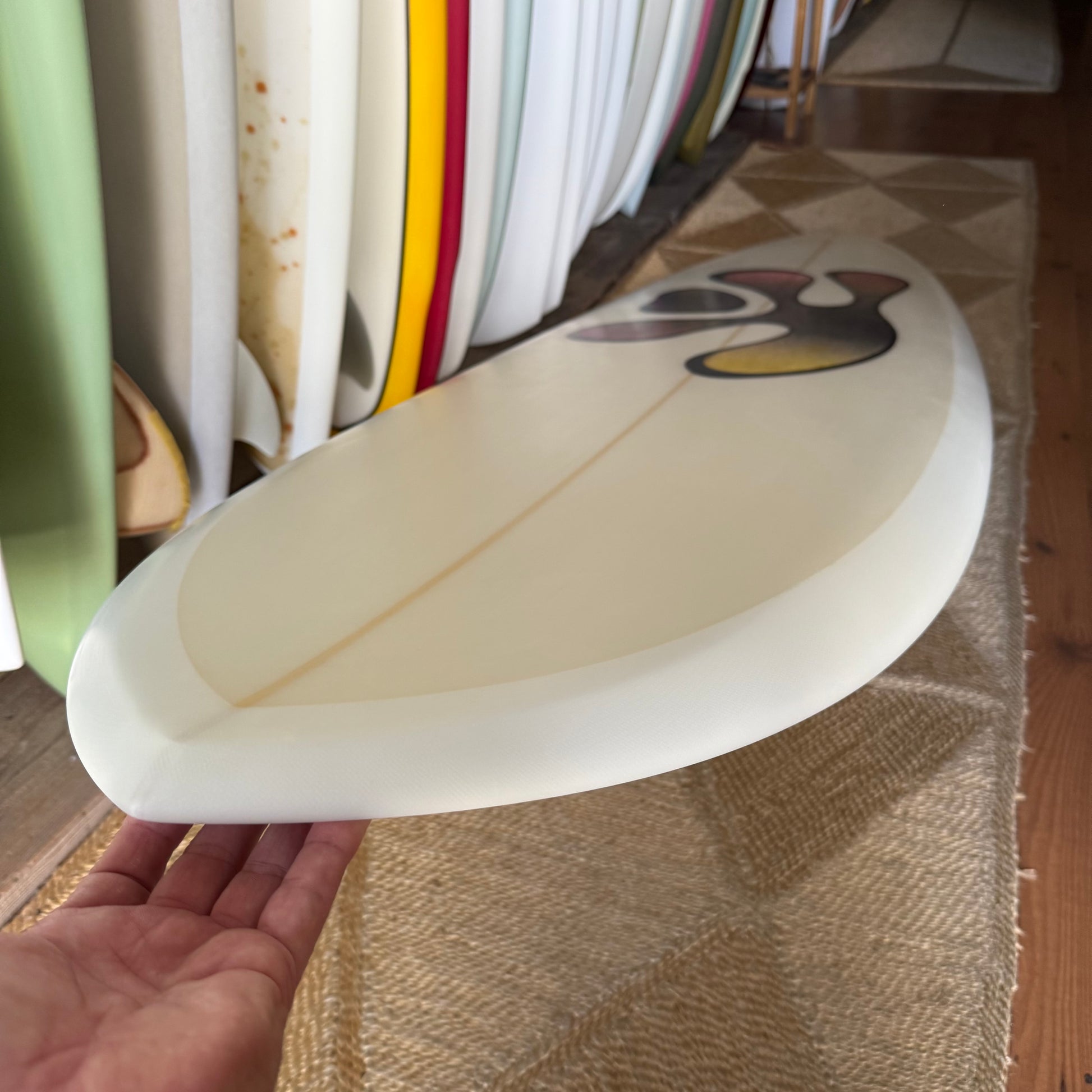 7’4”  Todd Pinder Mid Pin Angelo resin Artwork