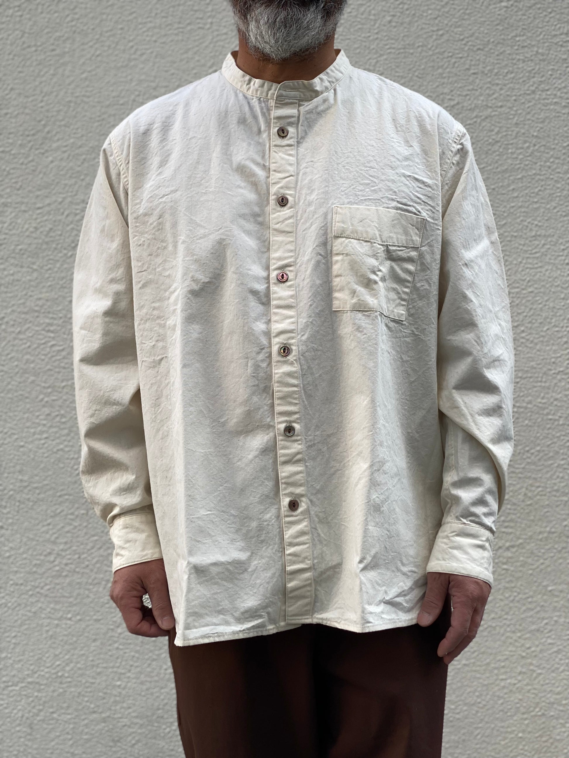 S&Y WORKSHOP/100% Organic cotton Stand-up collar Shirt