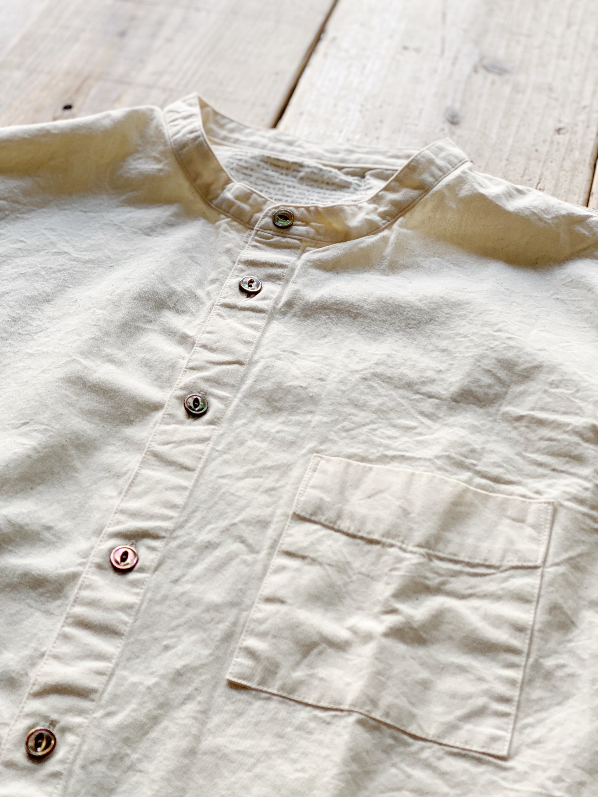 S&Y WORKSHOP/100% Organic cotton Stand-up collar Shirt